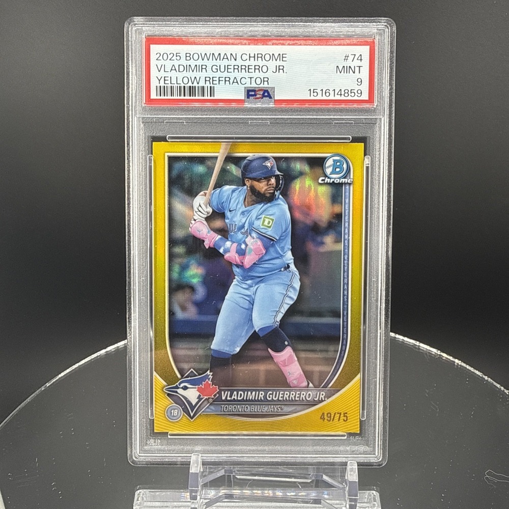 2025 Bowman Chrome Yellow Refractor: # 74 Vladimir Guerrero Jr. /75 PSA 9 MINT